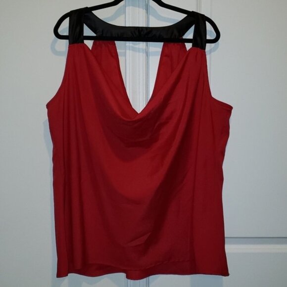 Dots Red cowl neck tank top with pleather straps - Picture 5 of 5